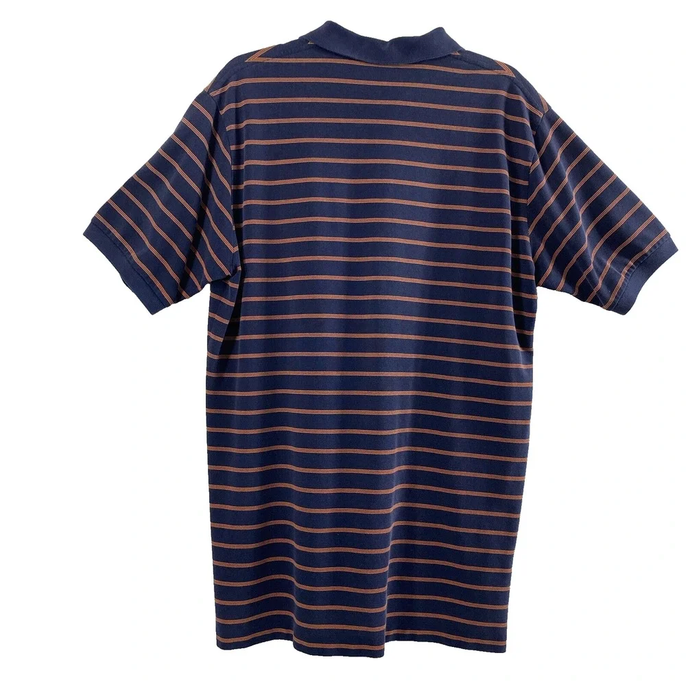 Ralph Lauren Polo Golf Shirt Mens Large Navy Blue Orange‎ Stripe Short Sleeve
